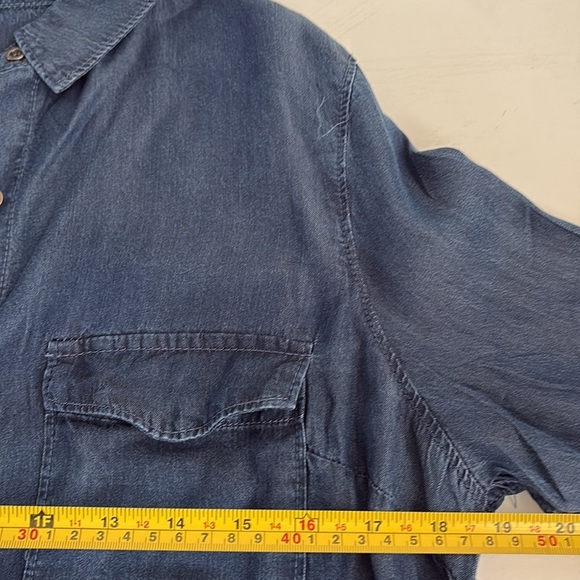 Lily Sky dark denim chambray dress button down tie waist long sleeve - Picture 13 of 16